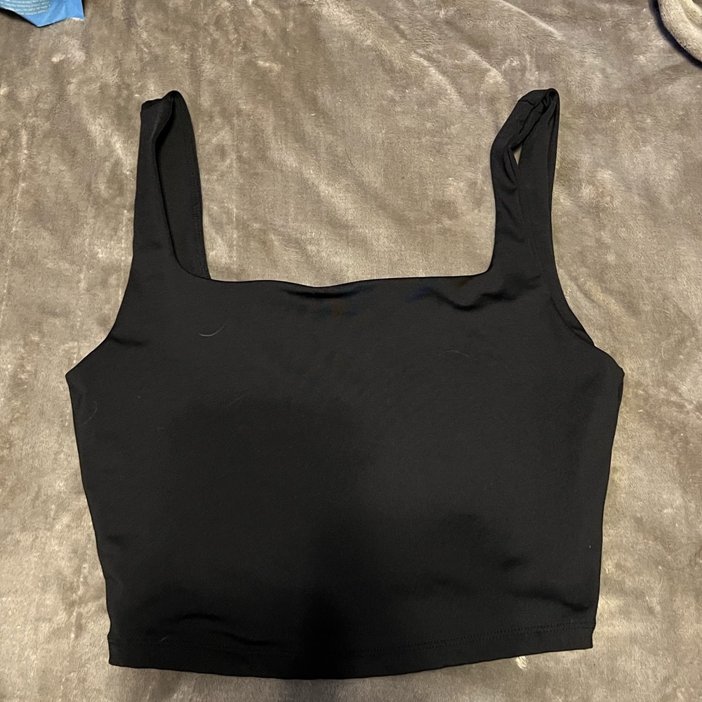 Black square neck athletic tank top